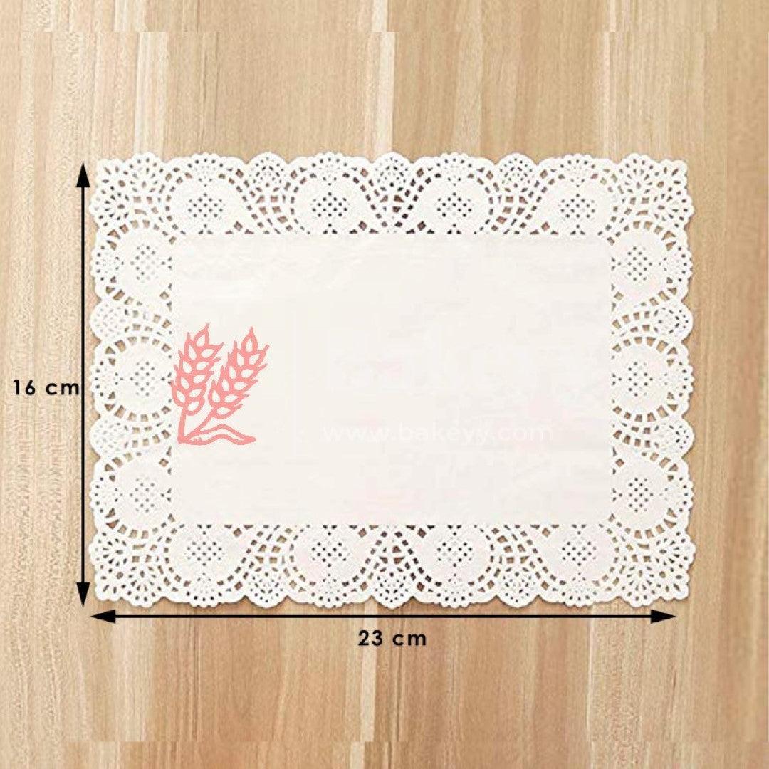 Paper Rectangle Doilies Cake Liner Table Mats (White, 16x23 cm) 100 Pieces - Bakeyy.com - India - Paper Rectangle Doilies Cake Liner Table Mats (White, 16x23 cm) 100 Pieces - Default Title