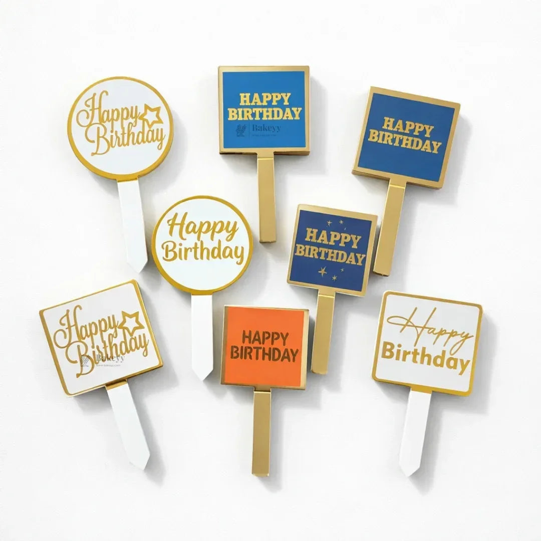 Happy Birthday Cake Topper Set | Assorted Mini Placards for Cakes, Cupcakes & Desserts | Pack of 100 - Bakeyy.com - India - Happy Birthday Cake Topper Set | Assorted Mini Placards for Cakes, Cupcakes & Desserts | Pack of 100 - White 50.00