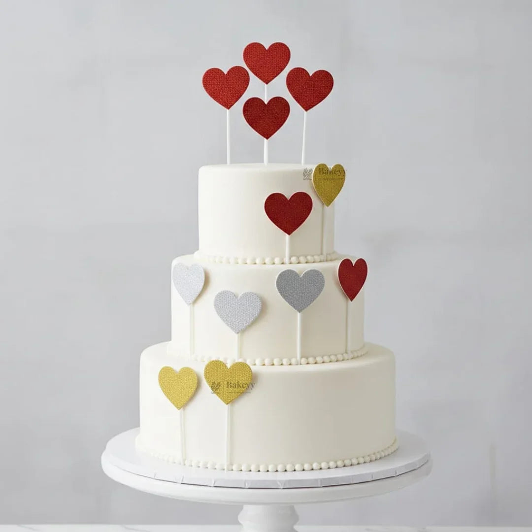 Glitter Heart Cake Topper Set | Premium Sparkle Picks for Cakes, Cupcakes & Desserts | Pack of 10