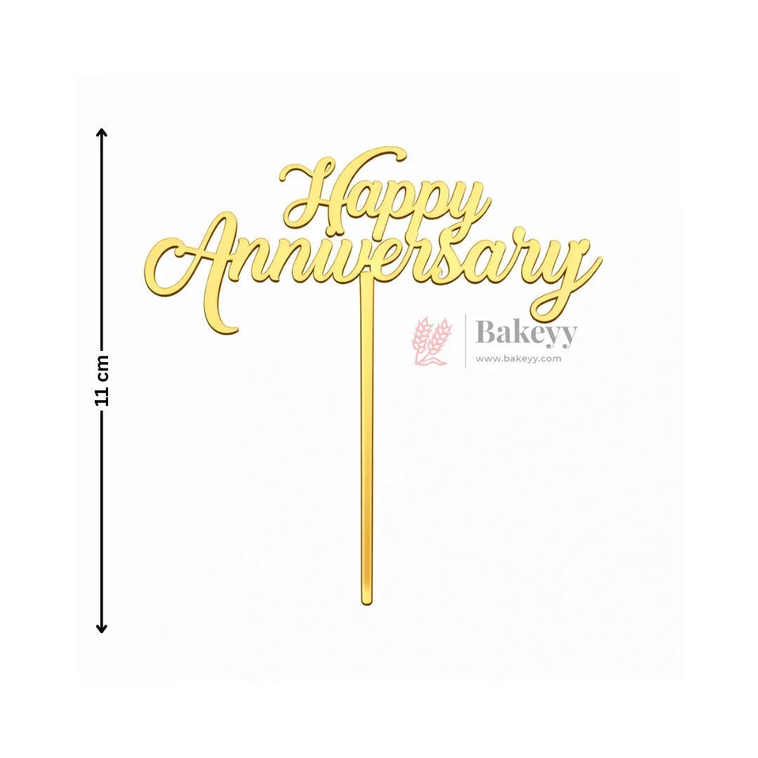 Premium Gold Mirror Cake Paper Topper – Happy Anniversary & Couple Theme l Pack of 1