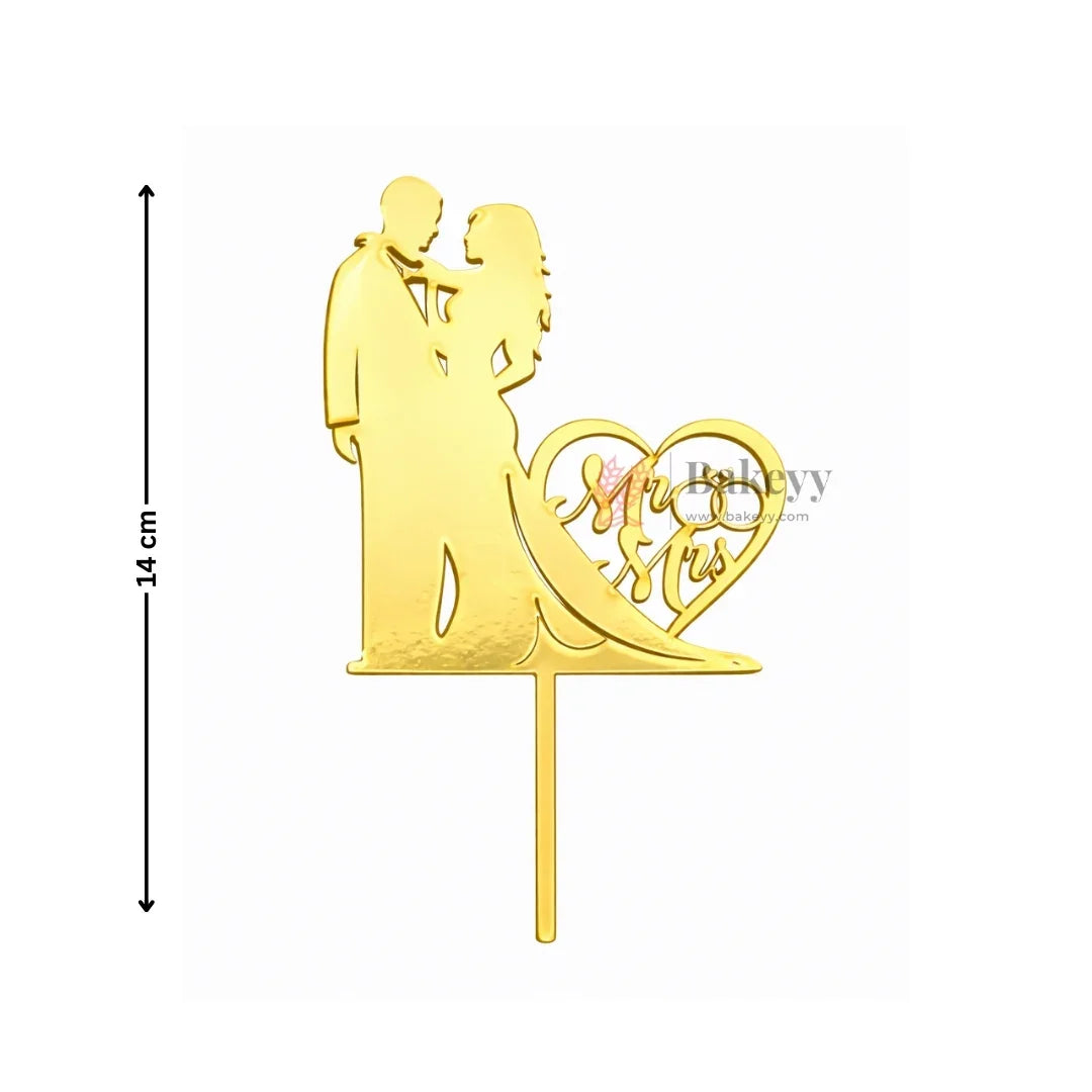 Premium Gold Mirror Cake Paper Topper – Happy Anniversary & Couple Theme l Pack of 1