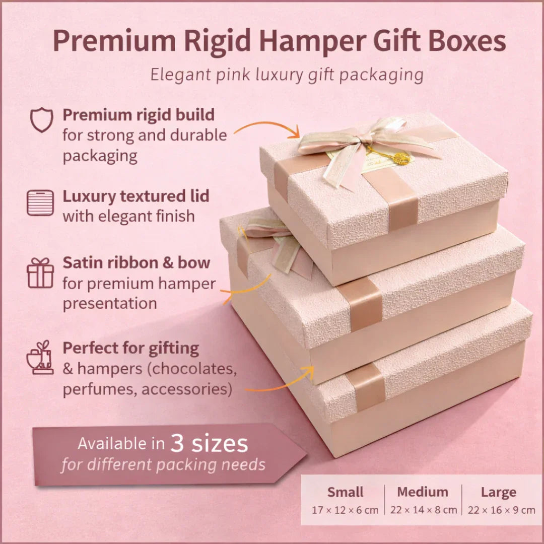 peach Textured Luxury Gift Box | Premium Rigid Hamper Gift Box with Lid & Ribbon | 3 Sizes Available | pack of 1