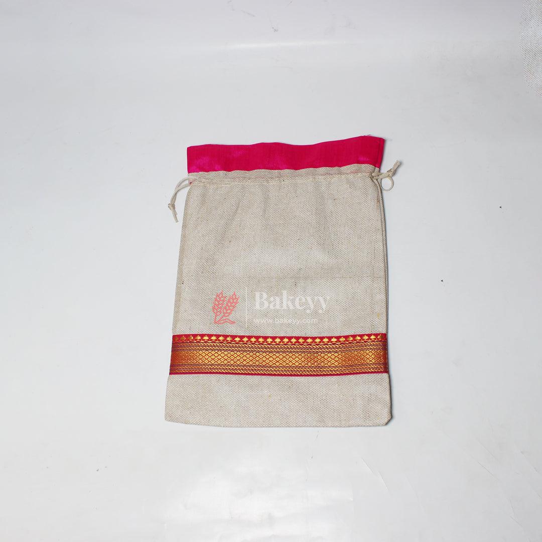 22x31 CM \9x12 inch| Elegant Jute Pink Drawstring Gift Bag | Drawstring Bags | Pack of 10