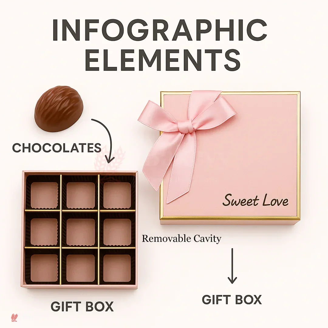 9 Cavity Hard Chocolate Box | Pink Colour