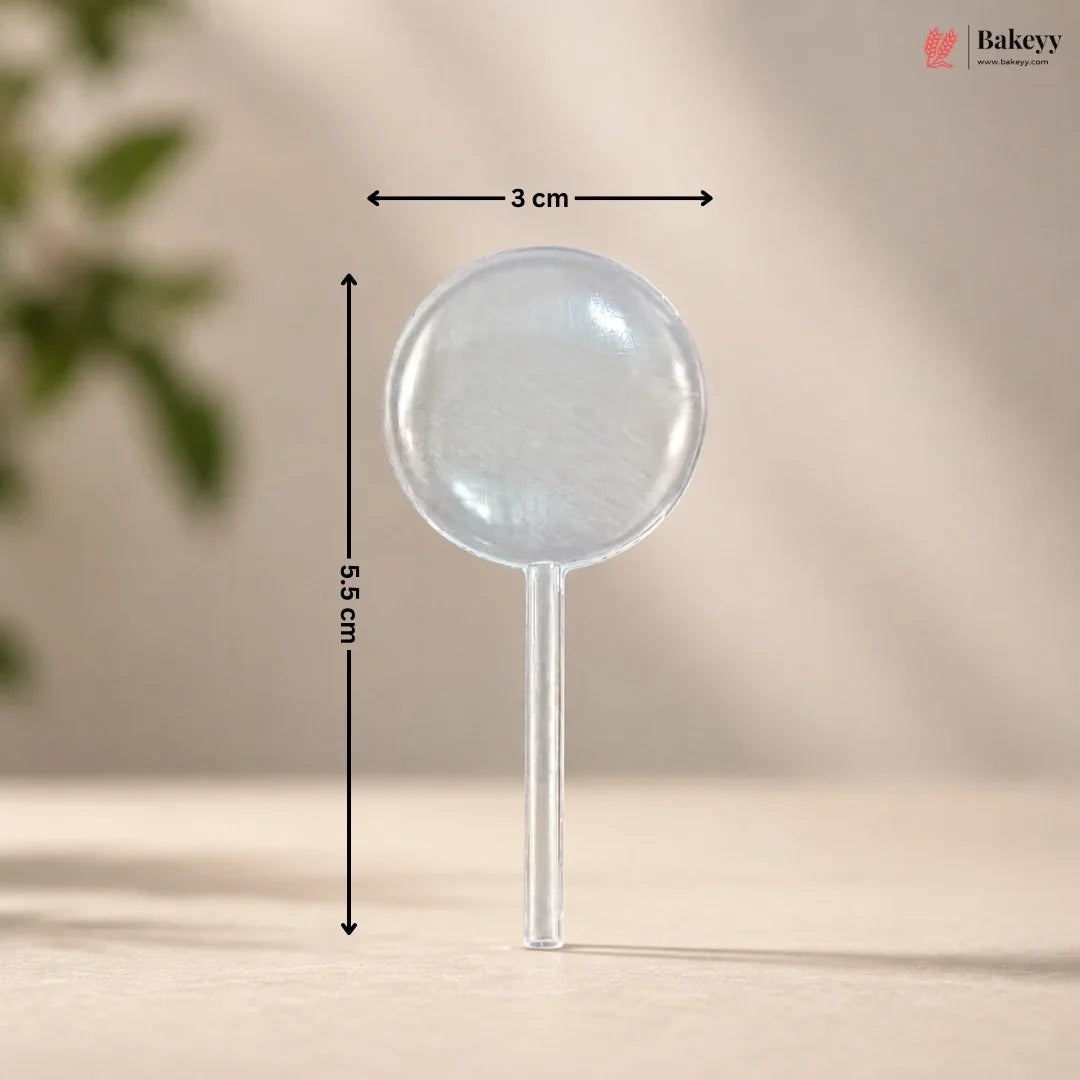 Transparent spoon strainer with dimensions on a beige background, featuring the Bakey brand.