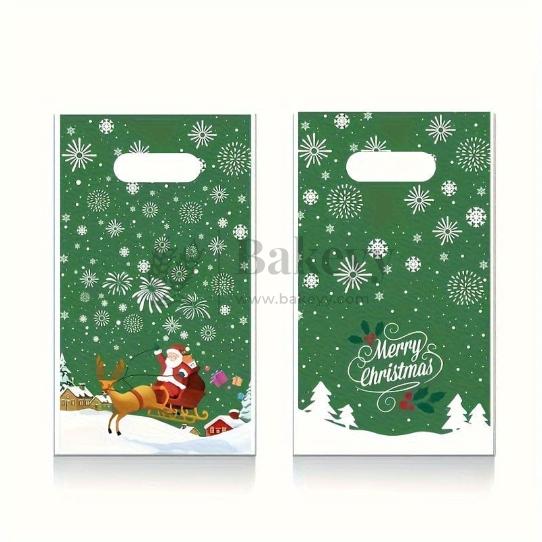 Merry Christmas Carry Bags | Festive Plastic Bags for Chocolates, Cookies & Small Gifts | Pack Of 50