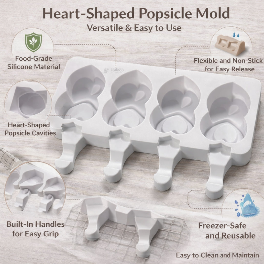 Heart Shape Popsicle Silicone Mould | Ice Cream & Kulfi Mould | Food-Grade Silicone | Pack of 1