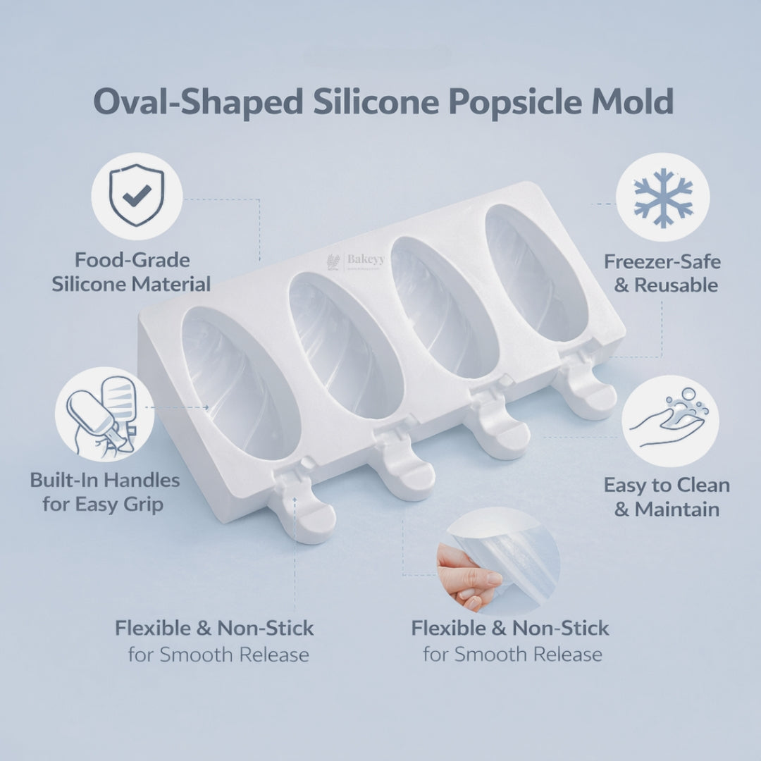 Oval Shape Popsicle Silicone Mould | Ice Cream & Kulfi Mould | Food-Grade Silicone | Pack of 1
