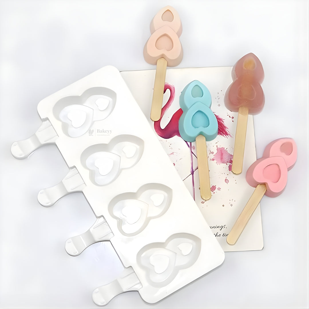 Heart Shape Popsicle Silicone Mould | Ice Cream & Kulfi Mould | Food-Grade Silicone | Pack of 1