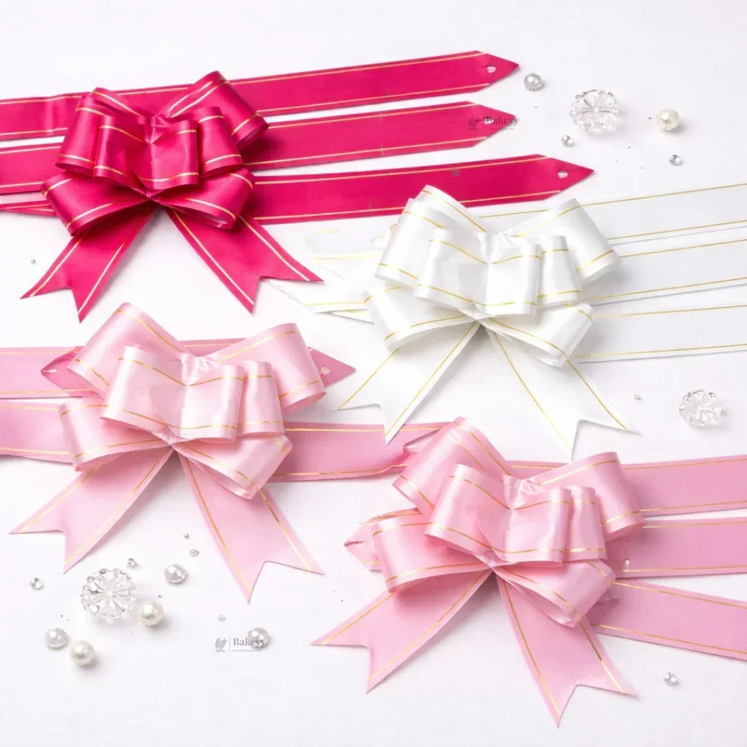 18 cm Pull Up Gift Ribbon Bow | Easy Self-Tie Decorative Ribbon for Gift Wrapping & Hampers | Multiple Colours Available | Pack of 10 - Bakeyy.com - India - 18 cm Pull Up Gift Ribbon Bow | Easy Self-Tie Decorative Ribbon for Gift Wrapping & Hampers | Multiple Colours Available | Pack of 10 - Light Pink 12.00