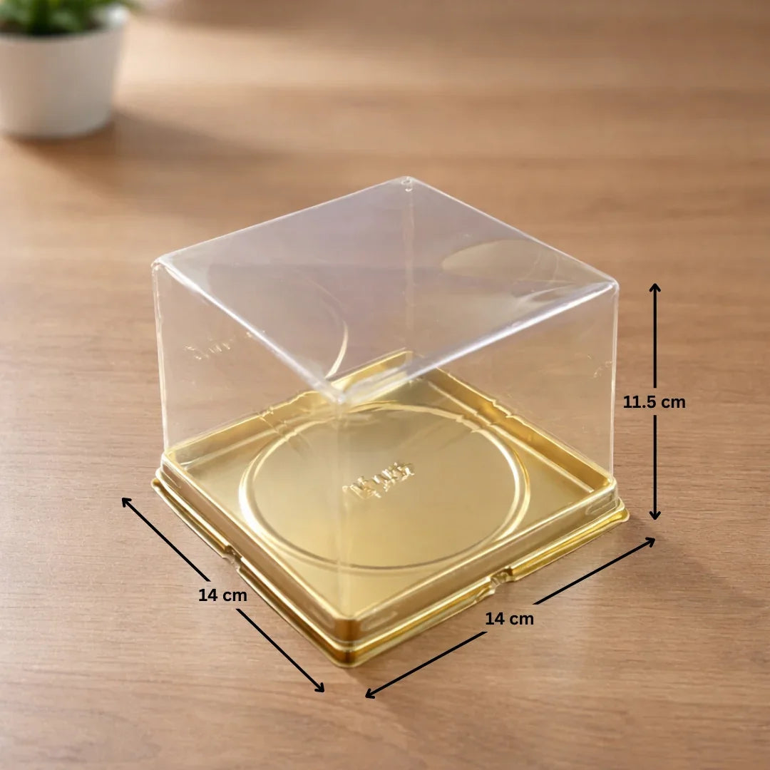 ransparent Cake Box with Gold Base – Premium Clear Lid Cake Packaging| Pack of 50