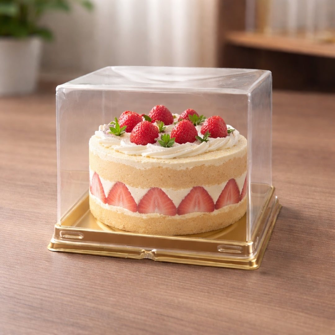 ransparent Cake Box with Gold Base – Premium Clear Lid Cake Packaging| Pack of 50