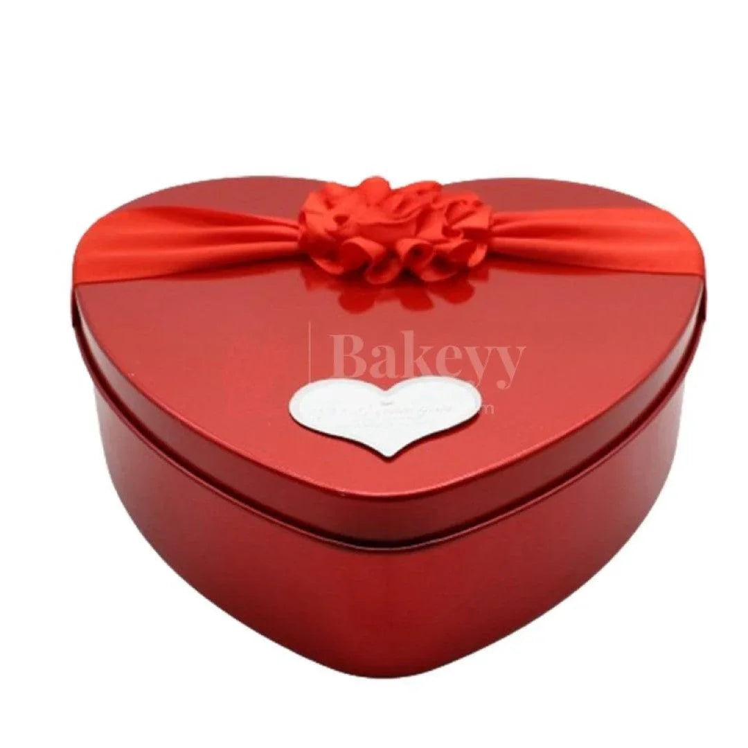 Extra Large-Size 4| Mixed Colours with Mixed Bow Heart Empty Decorative Tin Box | Pack of 2