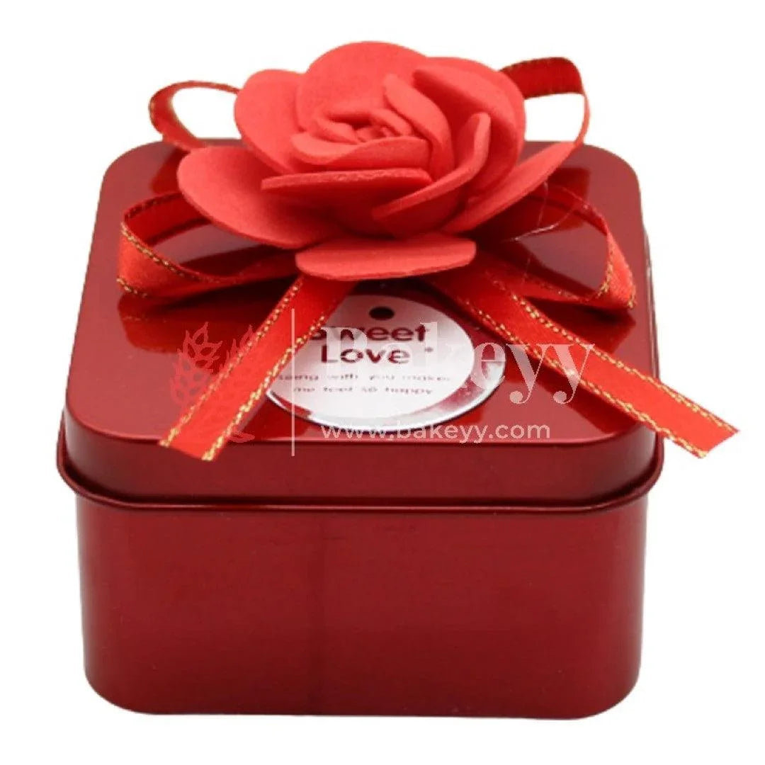 Size 1|Mixed Colours with Mixed Bow Designs Square Empty Decorative Tin Box |Pack of 12