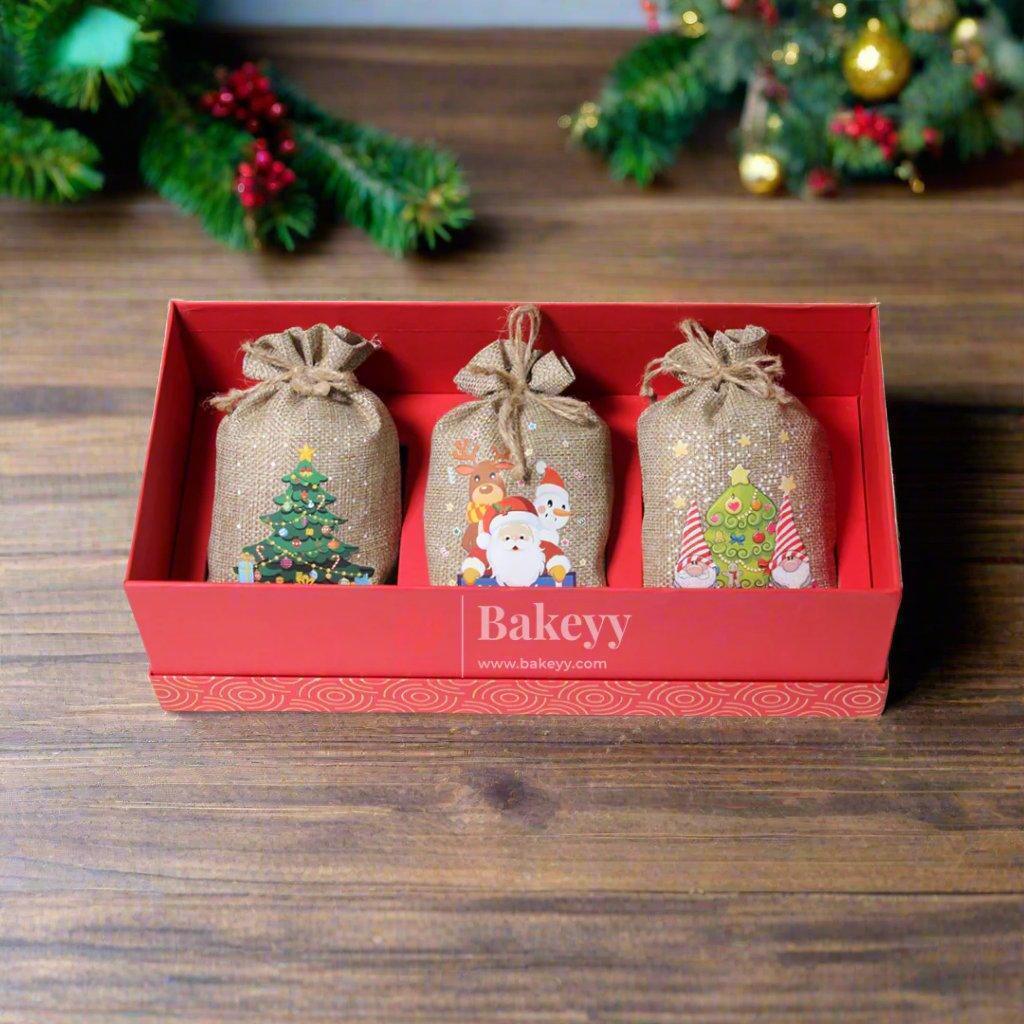 Red Christmas Hamper Box with Jute Bags Perfect for Holiday Gifting| Storage and Decor