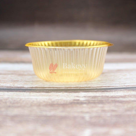 Round Disposable Gold Plastic Foil Tray | Sweet Tray |Chocolate Tray | Pack of 100 - Bakeyy.com - India - Round Disposable Gold Plastic Foil Tray | Sweet Tray |Chocolate Tray | Pack of 100 - 6.5 cm