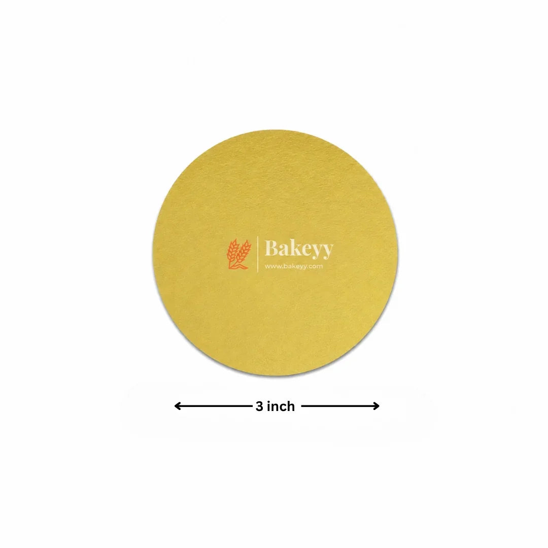 Yellow round mat with 'Bakeyy' logo and measurement label on a white background