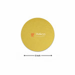 Yellow round mat with 'Bakeyy' logo and measurement label on a white background