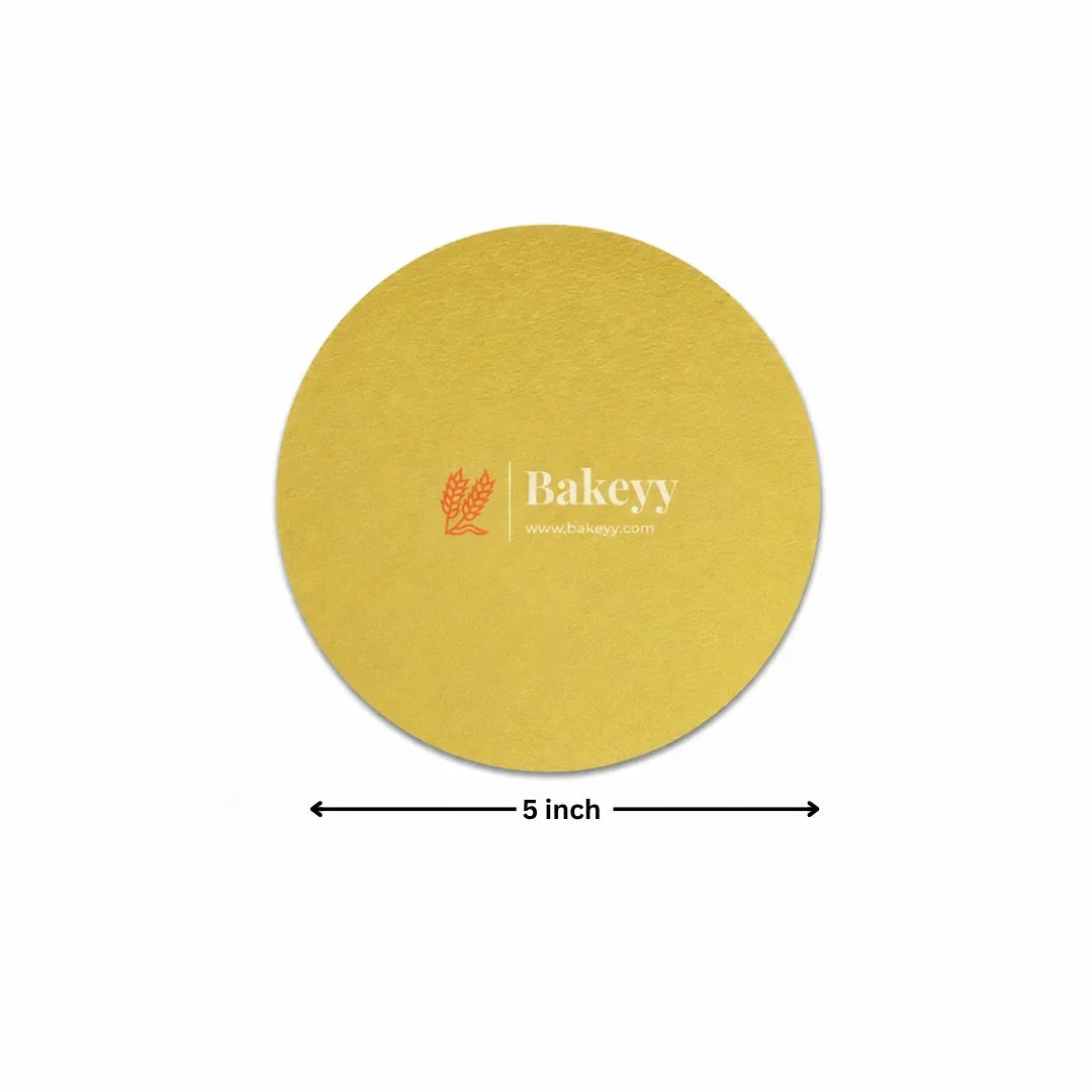 Yellow round mat with 'Bakeyy' branding and a measurement label indicating 5-inch diameter.