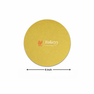 Yellow round mat with 'Bakeyy' branding and a measurement label indicating 5-inch diameter.