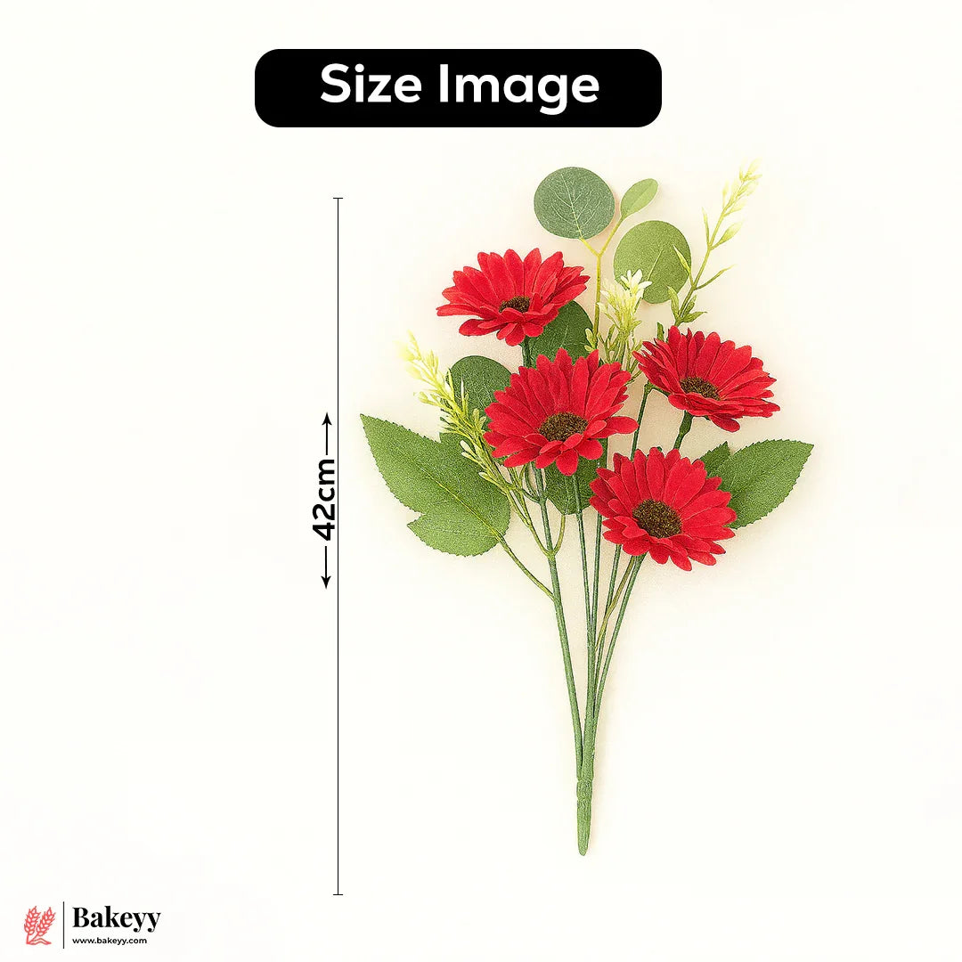 Artificial Gerbera Daisy Flower Bunch – 42cm | Red | Decorative Stick for Home & Events | Pack Of 1