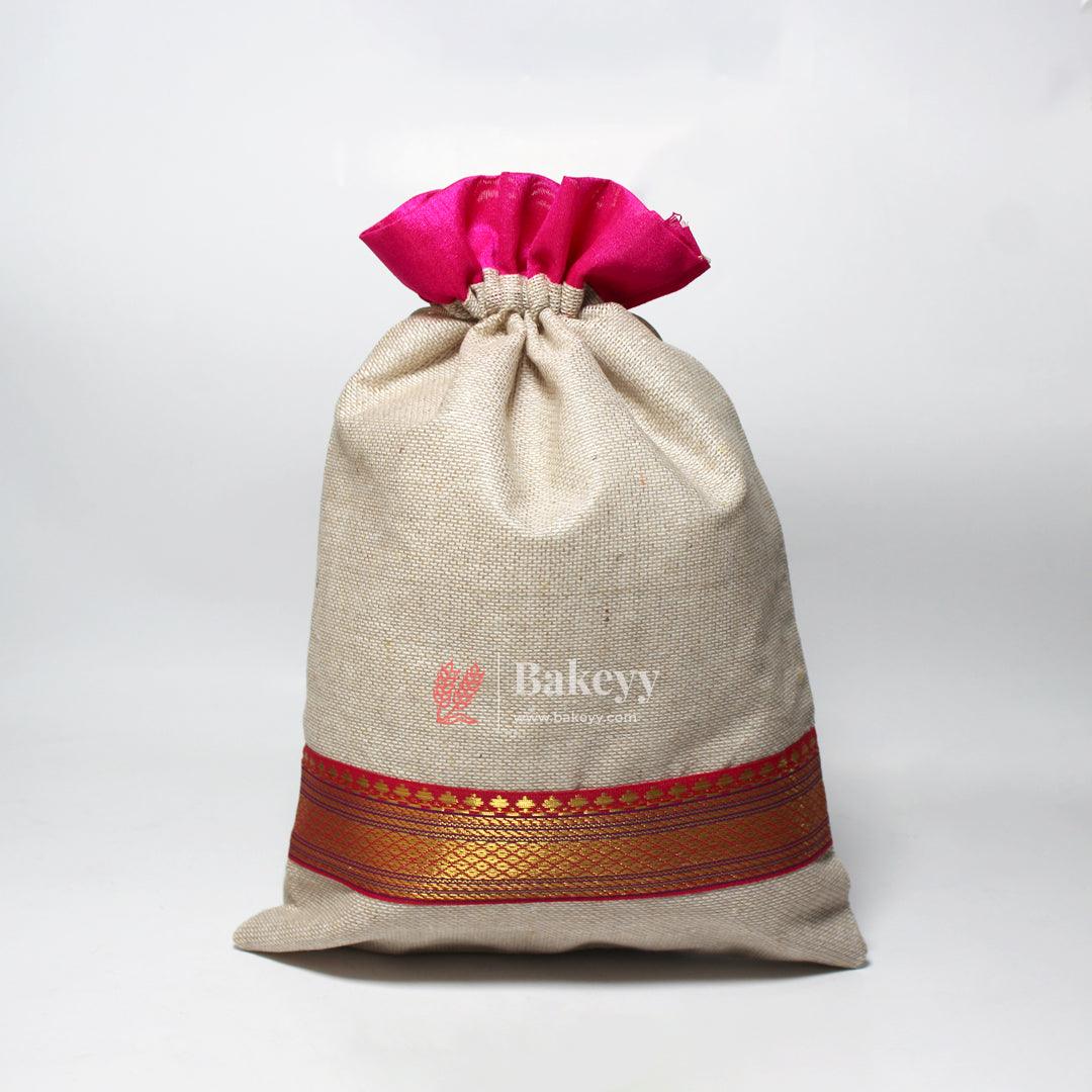 22x31 CM \9x12 inch| Elegant Jute Pink Drawstring Gift Bag | Drawstring Bags | Pack of 10