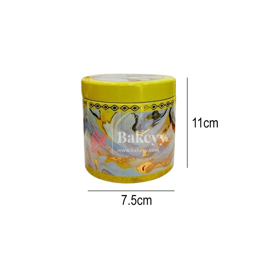 11x7.5cm | Elegant Marble-Print Yellow Storage Jar with Royal Indian Design | Gray and Gold Hexagonal Pattern Storage Jar | Pack of 4 - Bakeyy.com - India - 11x7.5cm | Elegant Marble-Print Yellow Storage Jar with Royal Indian Design | Gray and Gold Hexagonal Pattern Storage Jar | Pack of 4 - Design 1