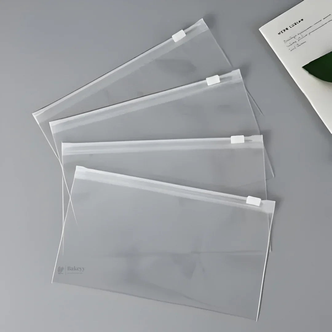 Frosted Zip Pouch with Slider Seal | Transparent Zipper Pouch | Multiple Sizes Availale | Pack of 50 - Bakeyy.com - India - Frosted Zip Pouch with Slider Seal | Transparent Zipper Pouch | Multiple Sizes Availale | Pack of 50 - 15x22 cm 250.00