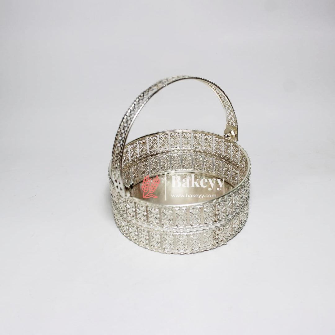 Elegant Silver Plated Metal Basket |Premium Gifting & Serving Accessory| for Weddings, Festivals & Special Occasions - Bakeyy.com - India - Elegant Silver Plated Metal Basket |Premium Gifting & Serving Accessory| for Weddings, Festivals & Special Occasions - 6 inch