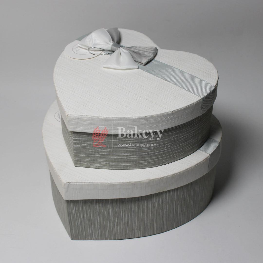 Grey And White Valentine Gift Box | Valentine Gift | Heart Shape Gift Box with Ribbon - Bakeyy.com - India - Grey And White Valentine Gift Box | Valentine Gift | Heart Shape Gift Box with Ribbon - Large