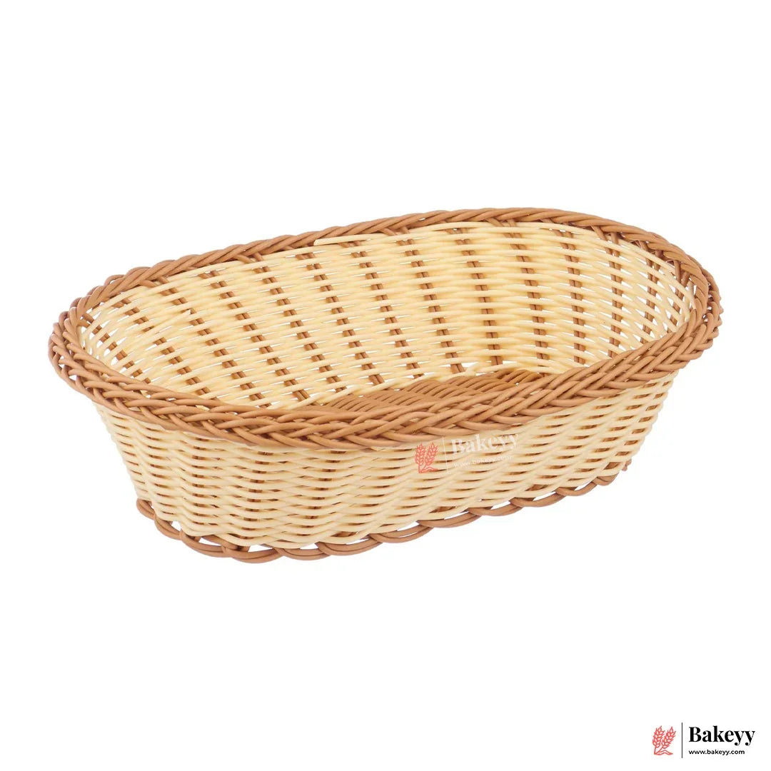 Oval Rustic Woven Storage & Serving Basket | Natural Finish | 1 Piece - Bakeyy.com - India - Oval Rustic Woven Storage & Serving Basket | Natural Finish | 1 Piece - Small