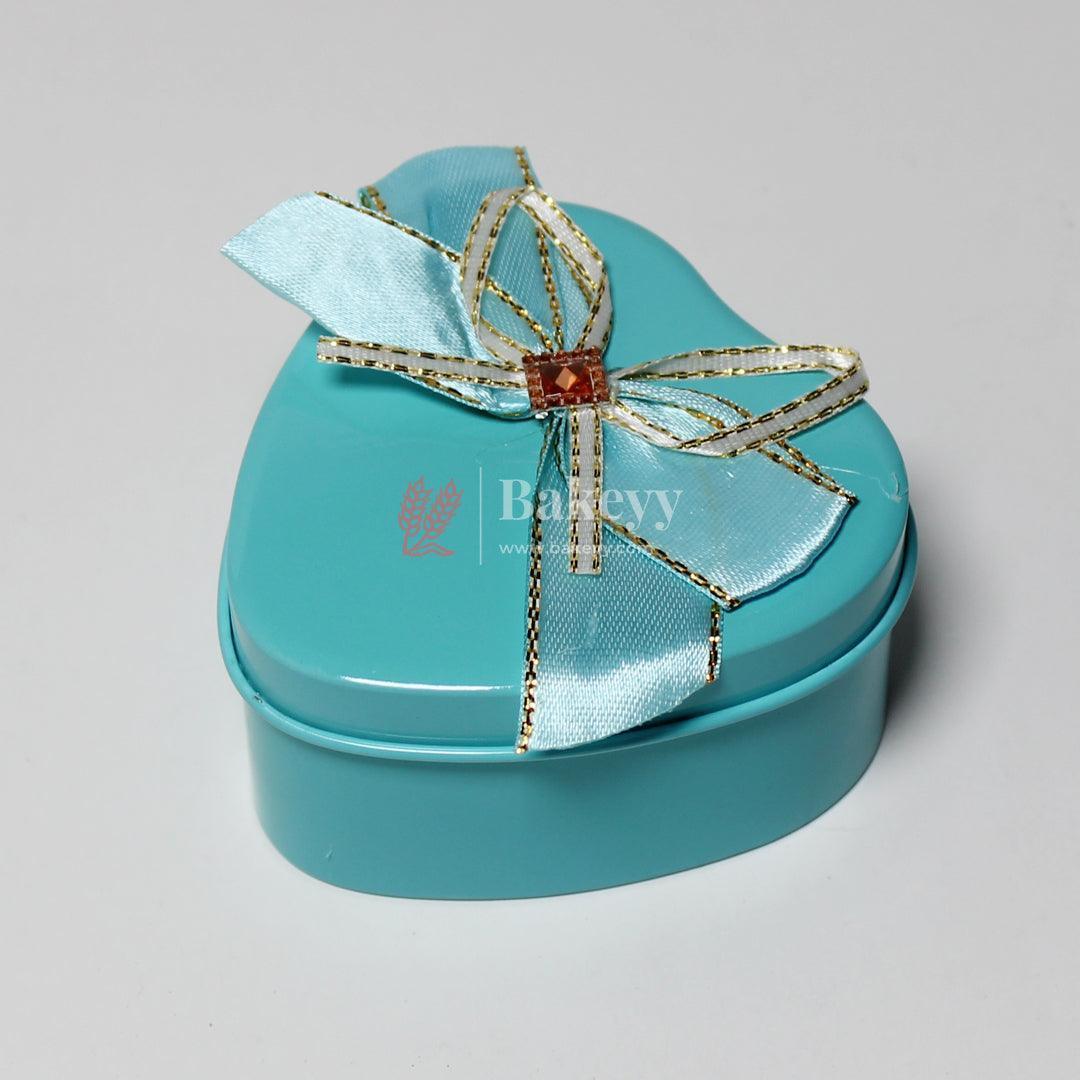 Small-Size 1| Mixed Colours with Mixed Bow Heart Empty Decorative Tin Box | Pack of 12