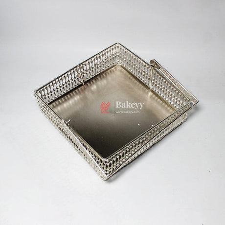 8 Inch Elegant Silver-Plated Square Basket with Handle | Premium Multipurpose Decorative Tray - Bakeyy.com - India - 8 Inch Elegant Silver-Plated Square Basket with Handle | Premium Multipurpose Decorative Tray - Default Title