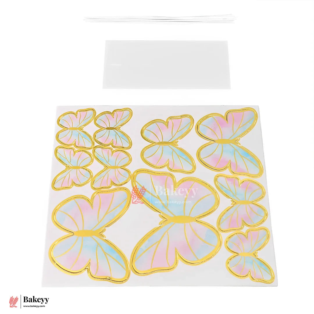 Soft Pink , Blue & Gold | Butterfly Toppers | Elegant Decoration for Cakes, Cupcakes & Desserts | Set of 10