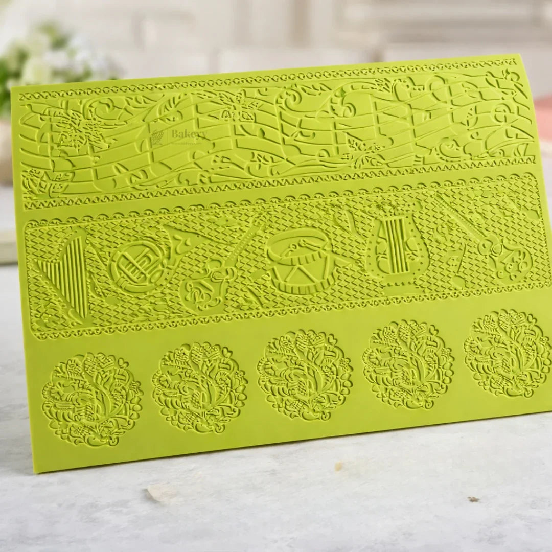 Music Theme Silicone Lace Mould | Craft Mould | Cake Border & Decor Mould | Food-Grade Silicone | Pack of 1