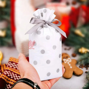 silver-big-dots-plastic-stand-up-treat-favor-bags-gift-wrapper-bags-for-candy-cookie-chocolate-or-pack-of-25-bakeyy-com-3 - Bakeyy.com