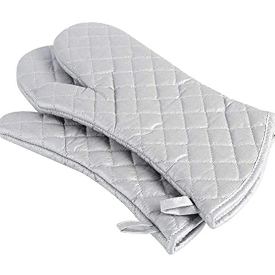 Silver Coated Cotton Fabric Heat Resistant Oven Gloves, Household Bakery Heat Resistant Microwave Oven Gloves - Bakeyy.com - India - Silver Coated Cotton Fabric Heat Resistant Oven Gloves, Household Bakery Heat Resistant Microwave Oven Gloves - Large