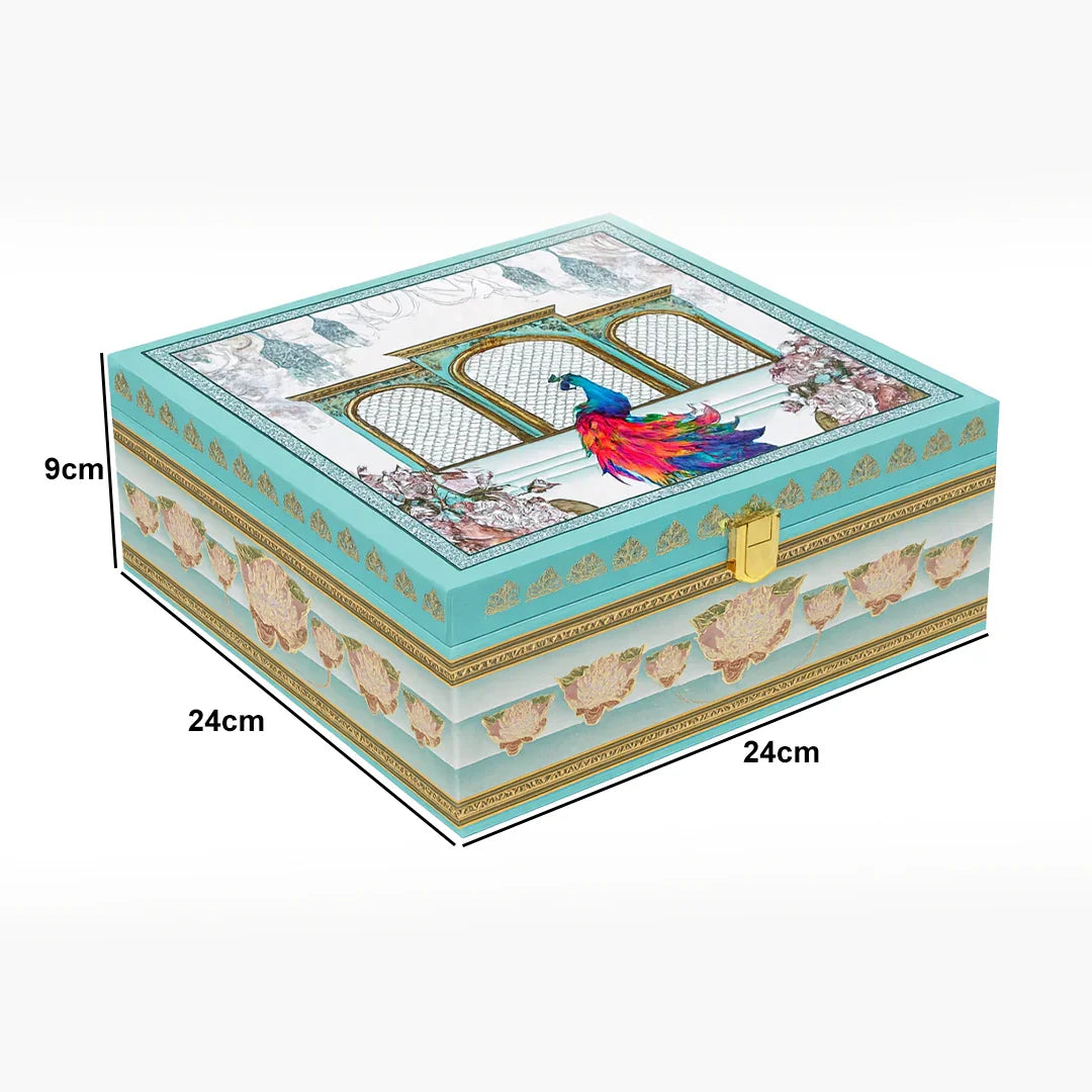 MDF 4 Cavity Royal Peacock Square Gift Box | Pack of 1 - Bakeyy.com - India - MDF 4 Cavity Royal Peacock Square Gift Box | Pack of 1 - Default Title