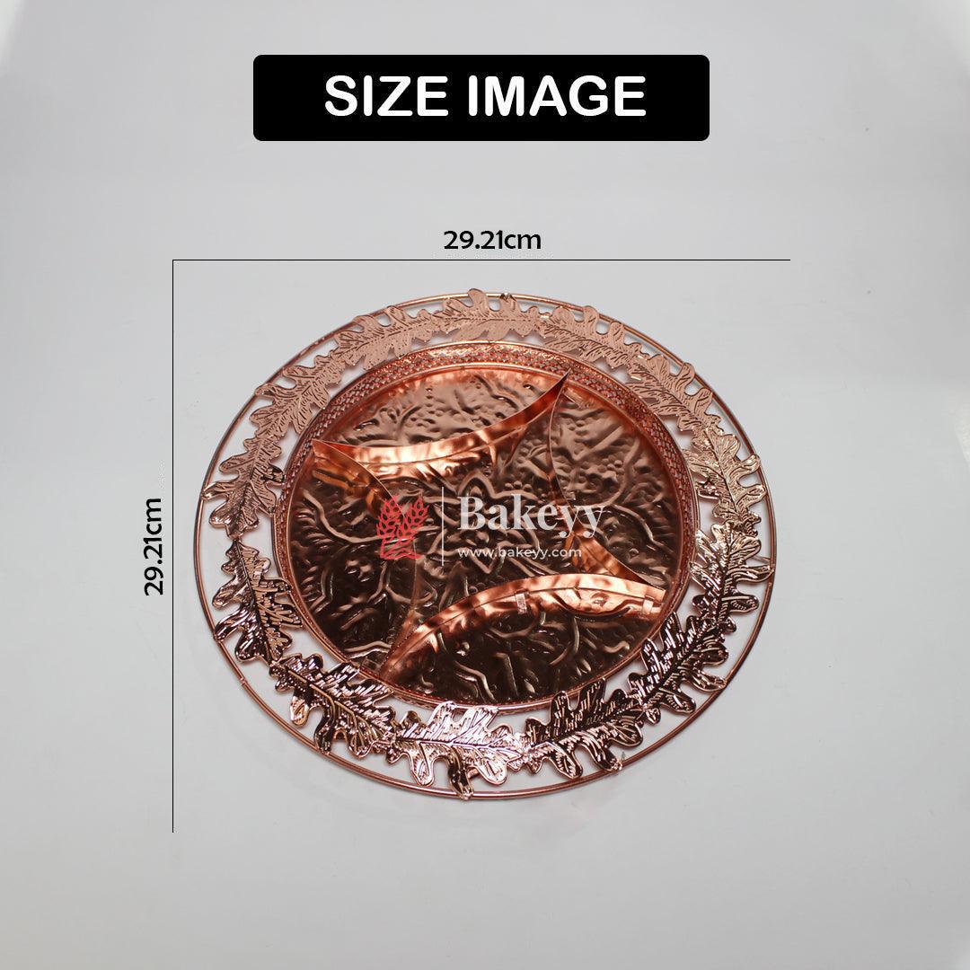 11.5 inch |Luxurious Round Rose Gold-Plated Serving Tray with Intricate Design | Metal Dry Fruit Tray - Bakeyy.com - India - 11.5 inch |Luxurious Round Rose Gold-Plated Serving Tray with Intricate Design | Metal Dry Fruit Tray - Default Title