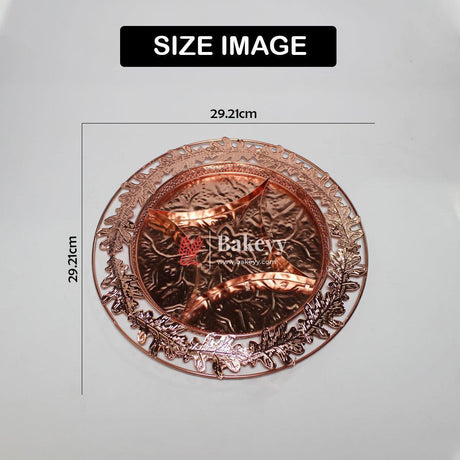 11.5 inch |Luxurious Round Rose Gold-Plated Serving Tray with Intricate Design | Metal Dry Fruit Tray - Bakeyy.com - India - 11.5 inch |Luxurious Round Rose Gold-Plated Serving Tray with Intricate Design | Metal Dry Fruit Tray - Default Title