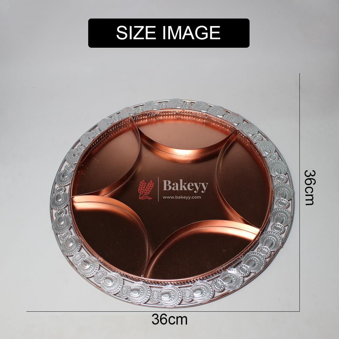 36 cm Decorative Serving Tray |Luxurious Round Elegant Rose Gold & Silver-Plated Partition Platter| Metal Dry Fruit Tray - Bakeyy.com - India - 36 cm Decorative Serving Tray |Luxurious Round Elegant Rose Gold & Silver-Plated Partition Platter| Metal Dry Fruit Tray - Default Title