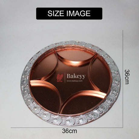 36 cm Decorative Serving Tray |Luxurious Round Elegant Rose Gold & Silver-Plated Partition Platter| Metal Dry Fruit Tray - Bakeyy.com - India - 36 cm Decorative Serving Tray |Luxurious Round Elegant Rose Gold & Silver-Plated Partition Platter| Metal Dry Fruit Tray - Default Title