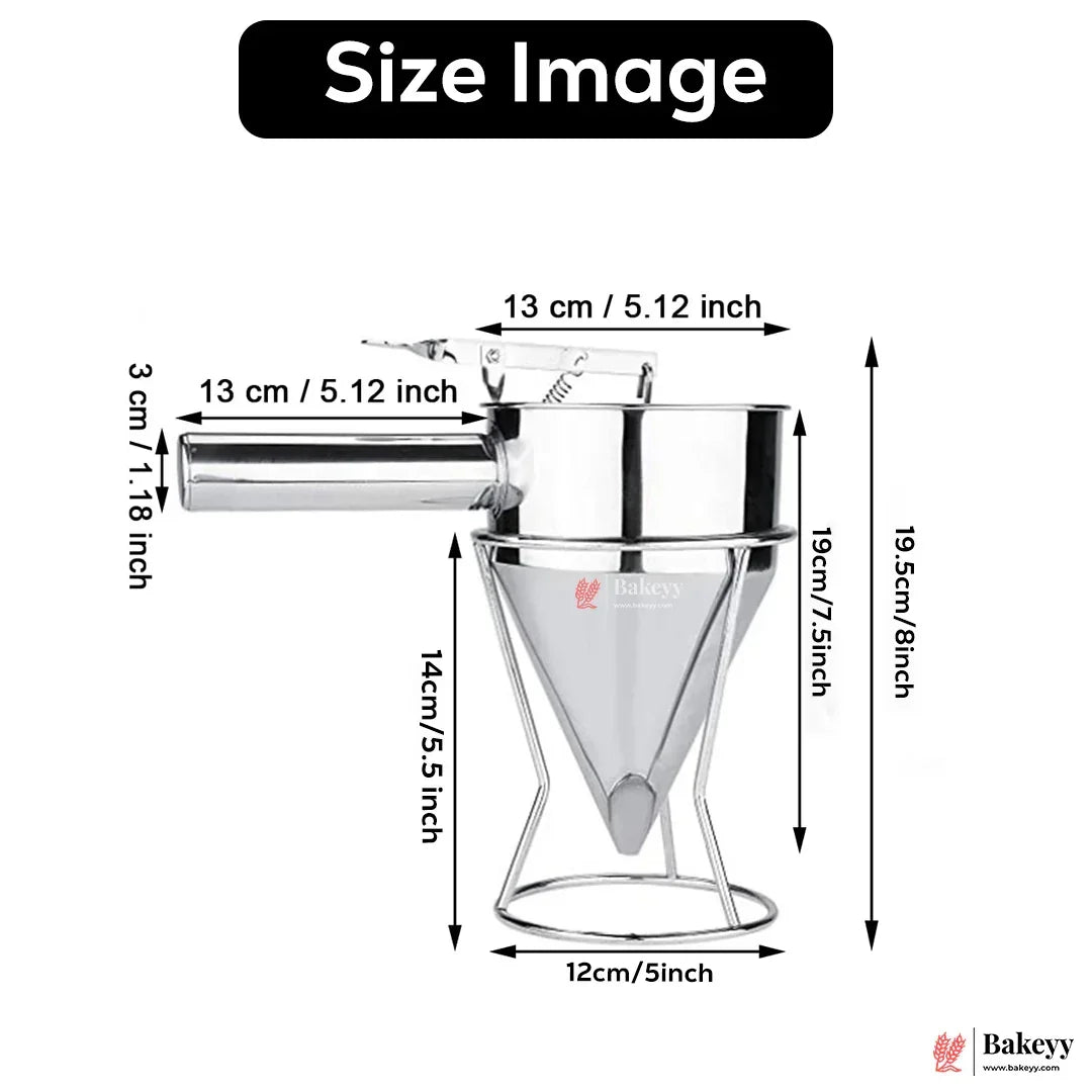 Pancake Batter Dispenser, Stainless Steel Funnel Dispenser, Octopus Balls Tools, Stainless Steel Piston Funnel, Baking Funnel with Handle & Rack, Dispenser Funnel for Baking Waffles, Crepes, Cupcakes - Bakeyy.com - India - Pancake Batter Dispenser, Stainless Steel Funnel Dispenser, Octopus Balls Tools, Stainless Steel Piston Funnel, Baking Funnel with Handle & Rack, Dispenser Funnel for Baking Waffles, Crepes, Cupcakes - Default Title