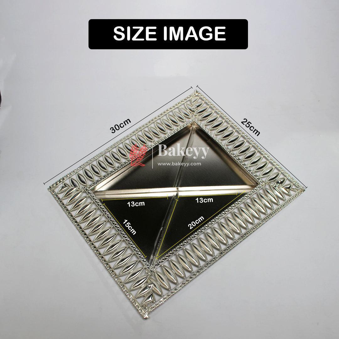 12x10 inch |Elegant Rectangular Metal Serving Tray with Decorative Border | Luxurious Silver-Plated Metal Dry Fruit Tray - Bakeyy.com - India - 12x10 inch |Elegant Rectangular Metal Serving Tray with Decorative Border | Luxurious Silver-Plated Metal Dry Fruit Tray - Default Title