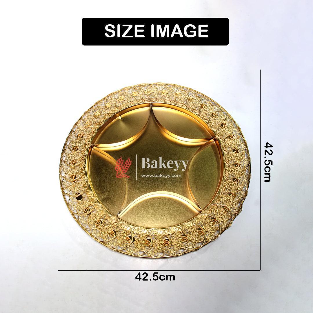 16 inch |Luxurious Gold-Plated Round Serving Tray with 6-Part Sections | Gold-Plated Round Metal Dry Fruit Tray - Bakeyy.com - India - 16 inch |Luxurious Gold-Plated Round Serving Tray with 6-Part Sections | Gold-Plated Round Metal Dry Fruit Tray - Default Title