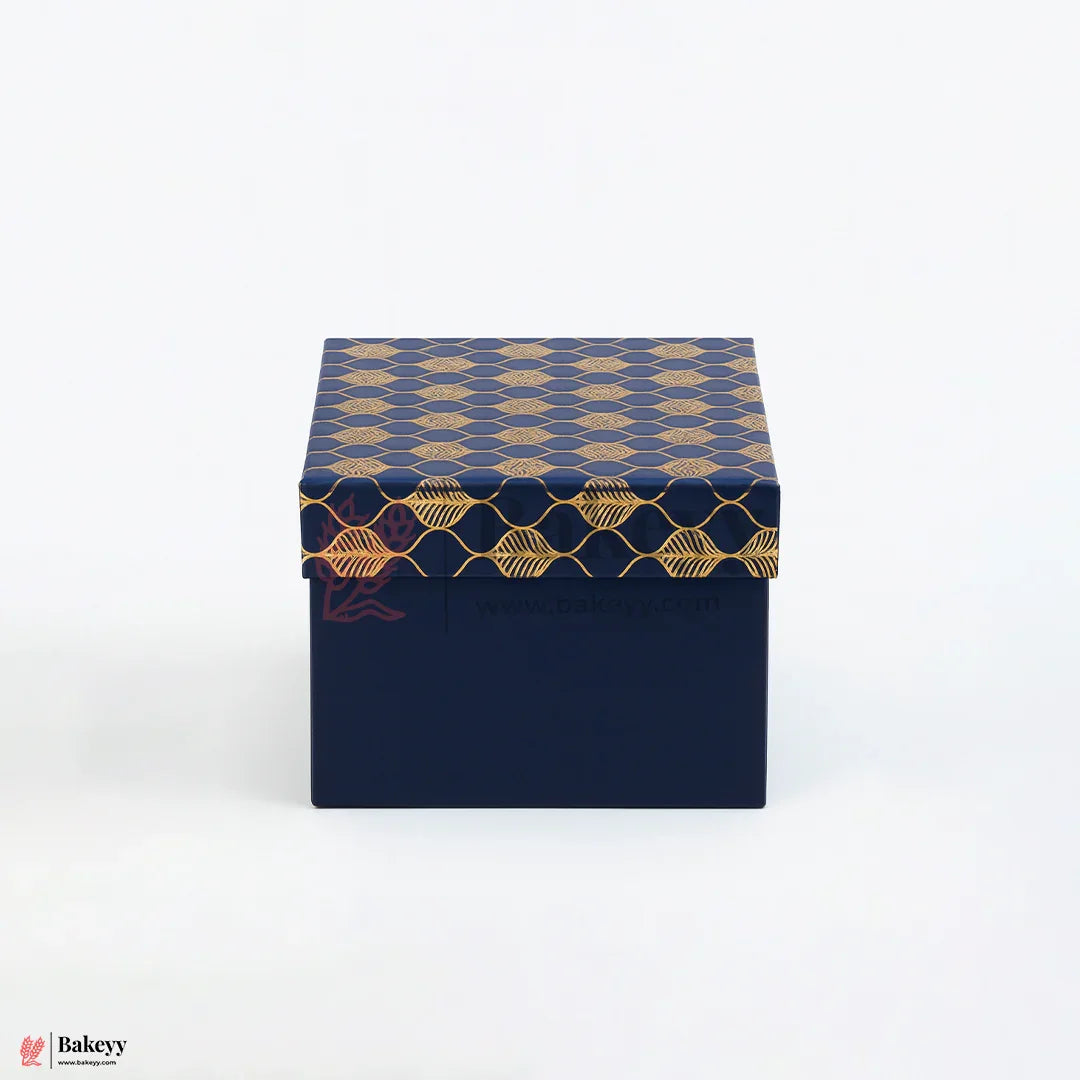 Premium Rigid Hamper Box | Blue with Golden Leaf Print | Pack of 1