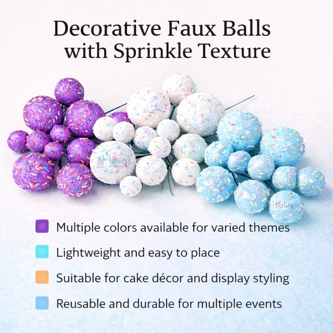 Decorative Faux Sprinkle and Glitter Balls for Cakes and Party Styling | Glitter Faux Balls | Cake Décor | Pack of 20