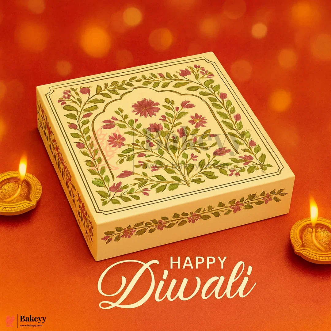 8x8x1.5 inch | Elegant Floral Squire 16 Cavity Gift Sweet Box| Pink & Gold Accents 1 Piece