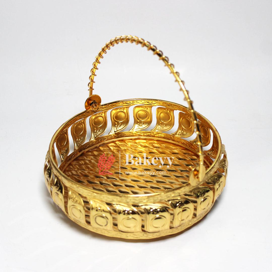 6 inch Gold Metal Basket With Handle | Premium Serving & Gifting Accessory | Gift Baskets For Dry Fruits ,Gift Hampers, Return Gift for wedding, Anniversary, Birthday, house warming - Bakeyy.com - India - 6 inch Gold Metal Basket With Handle | Premium Serving & Gifting Accessory | Gift Baskets For Dry Fruits ,Gift Hampers, Return Gift for wedding, Anniversary, Birthday, house warming - Default Title