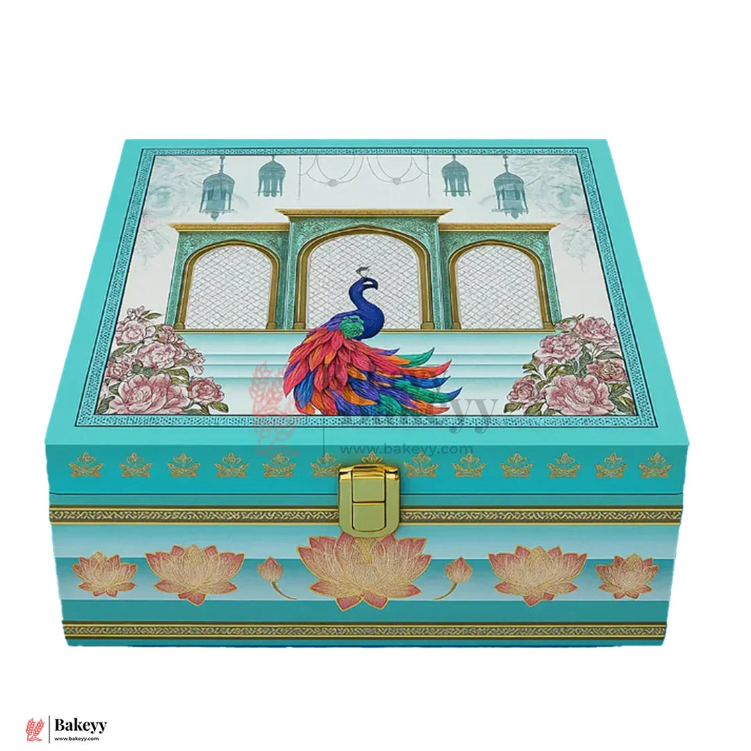MDF 4 Cavity Royal Peacock Square Gift Box | Pack of 1 - Bakeyy.com - India - MDF 4 Cavity Royal Peacock Square Gift Box | Pack of 1 - Default Title